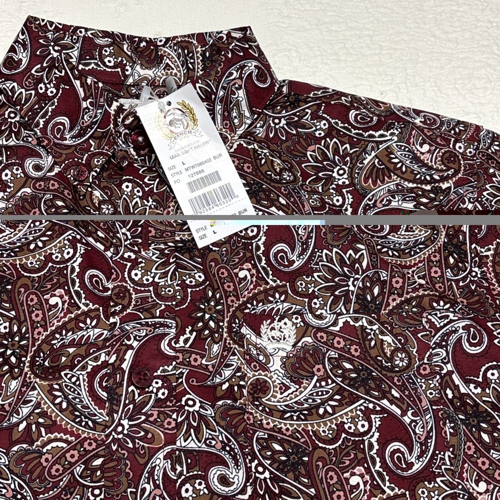 Cinch Western Shirt Boys L/S Buttons Paisley Burgundy MTW7060402 Size 12 Large